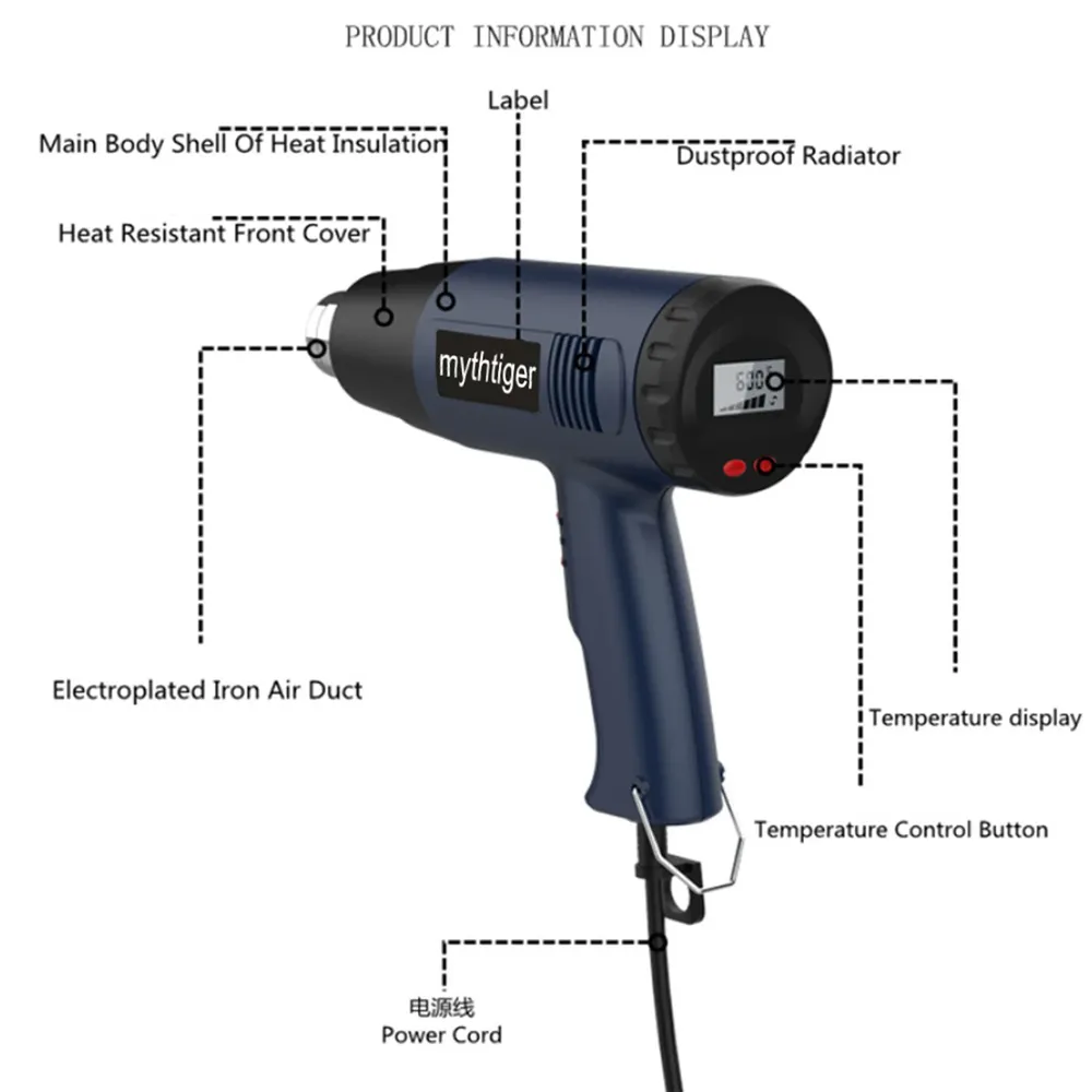 Pistolet thermique 2000W 220V températures réglables