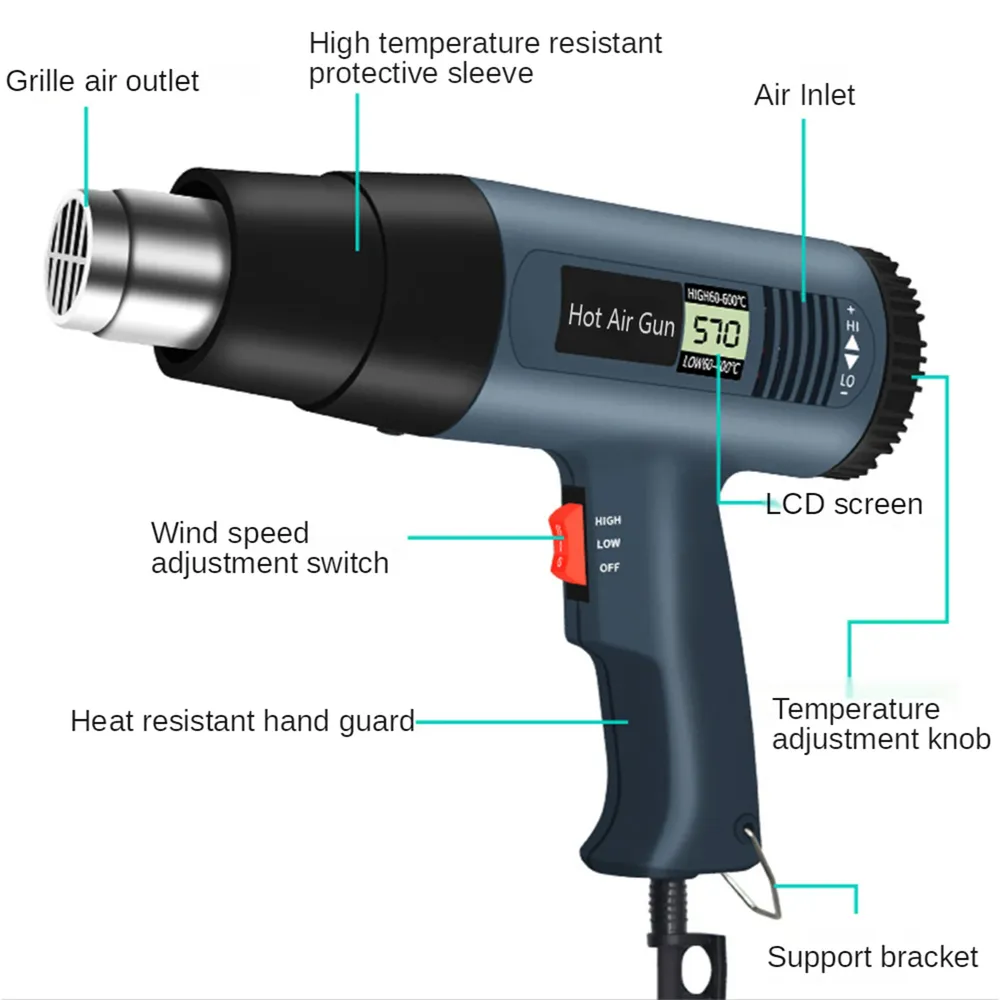 Pistolet thermique 2000W 220V températures réglables