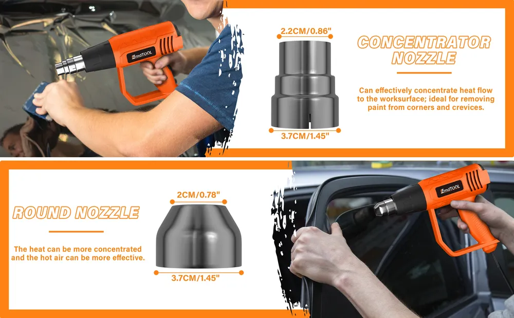 Pistolet thermique 2000W 300-600°C avec 4 buses