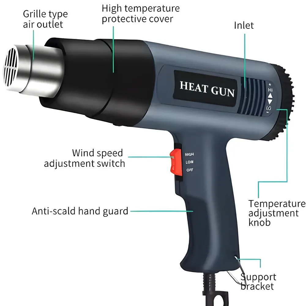 Pistolet thermique professionnel 2000W 60 à 600 °C