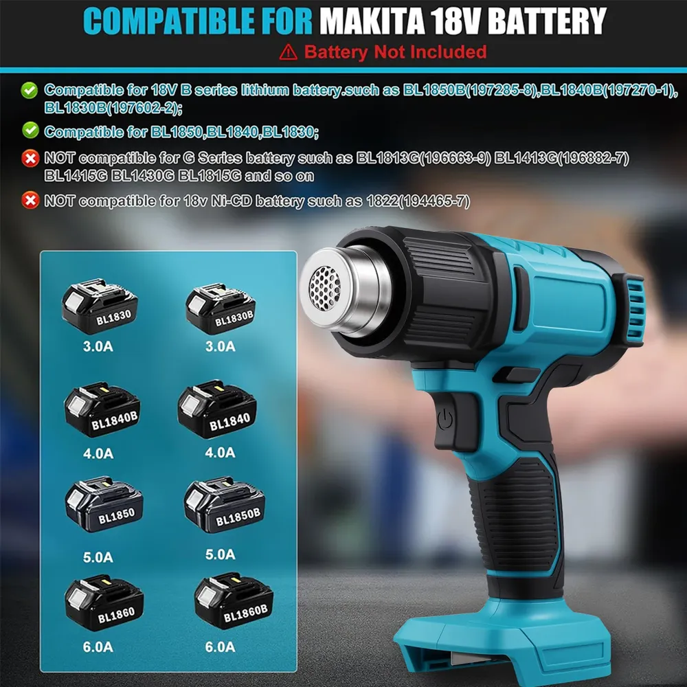 Pistolet thermique sans fil 18V 300W jusqu'à 550 °C