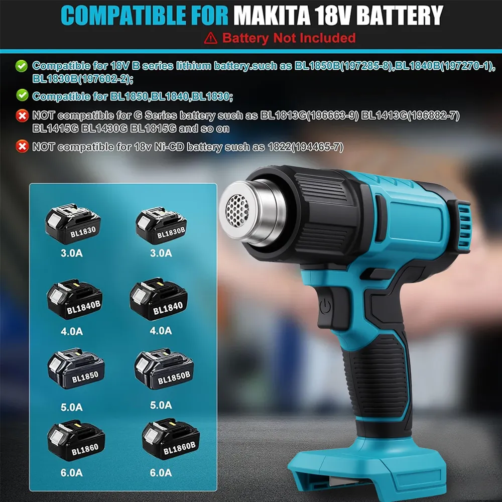 Pistolet thermique sans fil 18V avec 3 buses