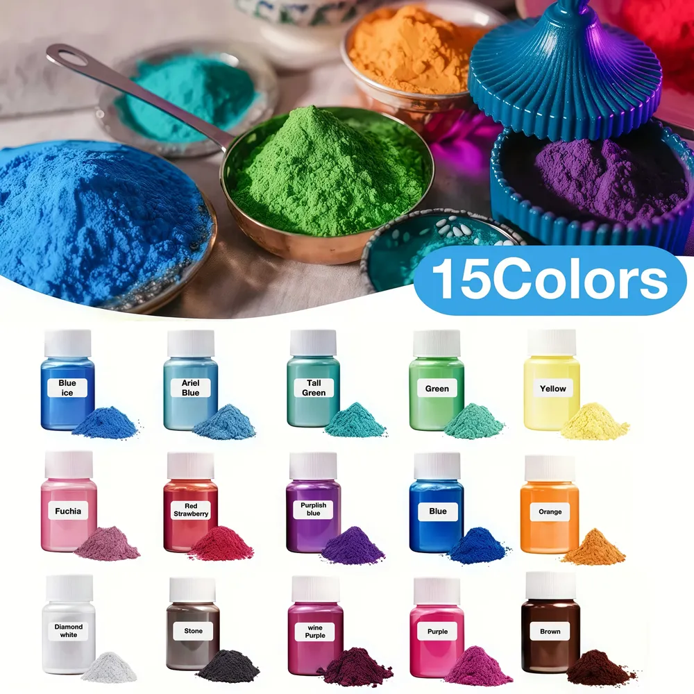Poudre mica 15 couleurs pour résine époxy et bougies