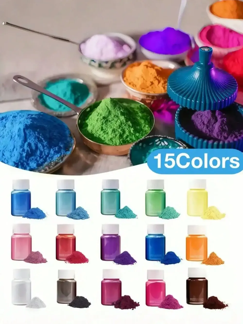 Poudre mica 15 couleurs pour résine époxy et bougies