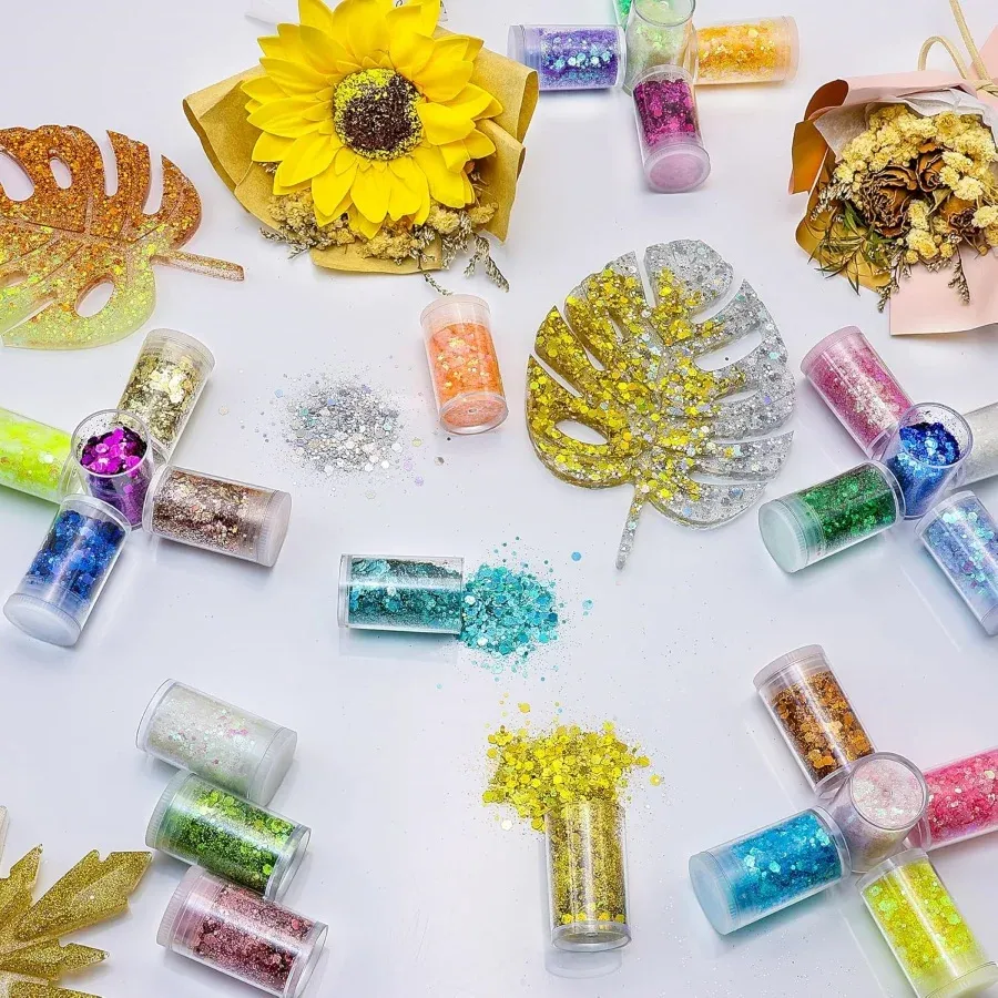 Poudre paillettes holographiques 18 couleurs pour résine