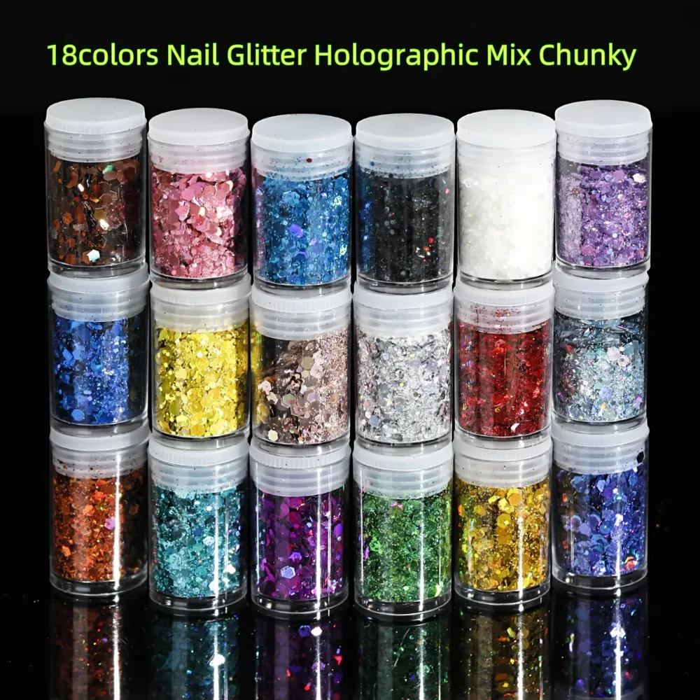 Poudre paillettes holographiques 18 couleurs pour résine
