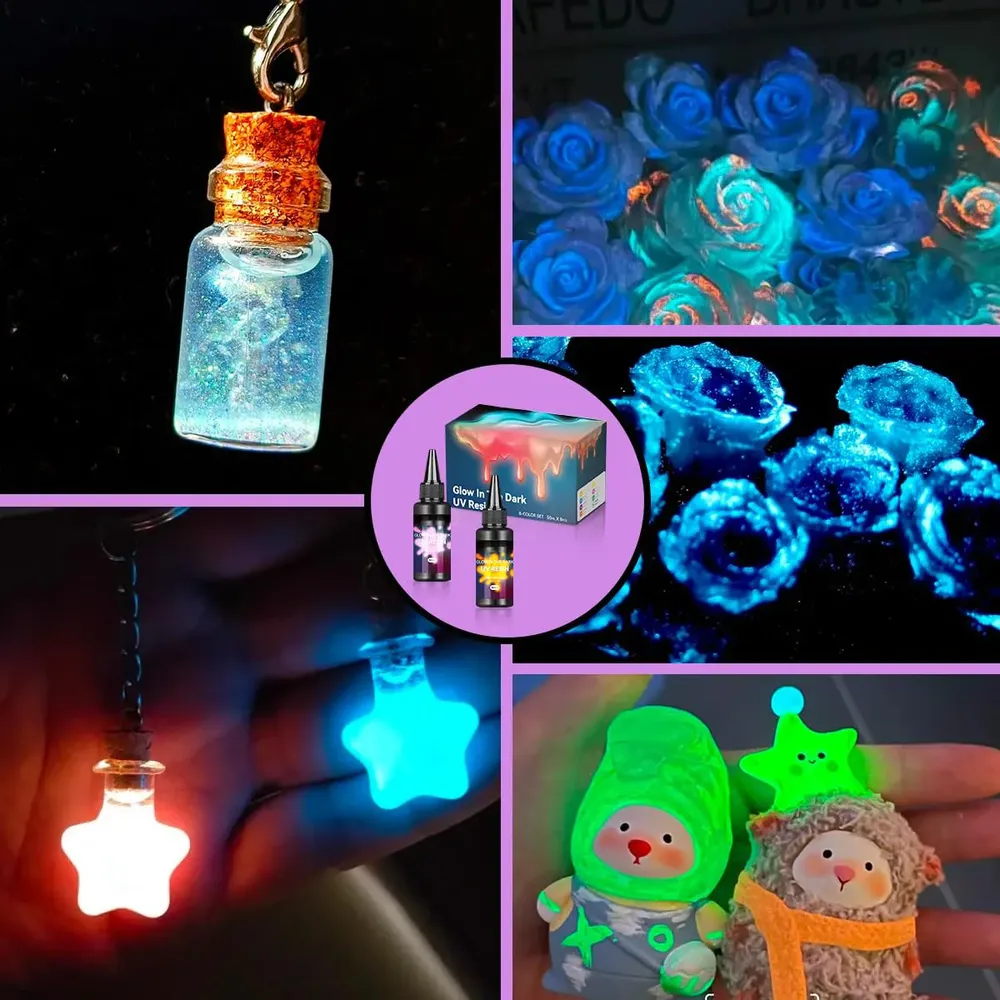 Résine UV phosphorescente 400 g 8 couleurs pour bijoux