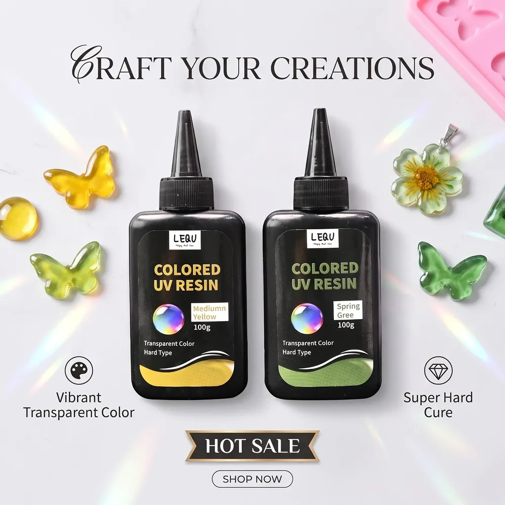 Résine UV transparente séchage rapide 2 teintes pour bijoux