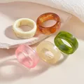Set de bagues résine acrylique transparente colorée femme – Couleur de la pierre principale 5pcs-mixcolor