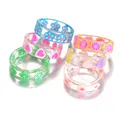 Set de bagues résine acrylique transparente colorée femme – Couleur de la pierre principale 6pcs-mixcolor