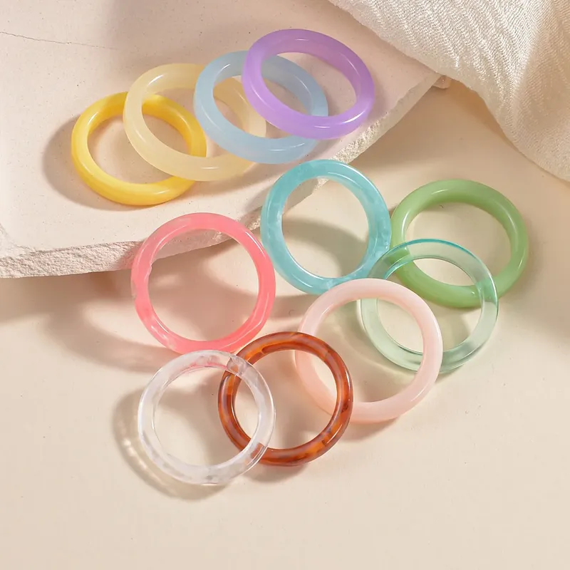 Set de bagues résine acrylique transparente colorée femme