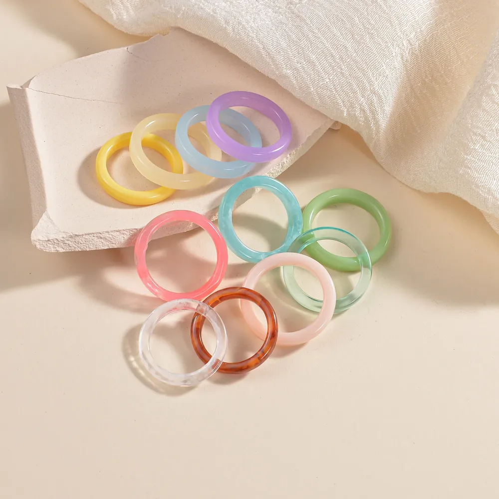 Set de bagues résine acrylique transparente colorée femme