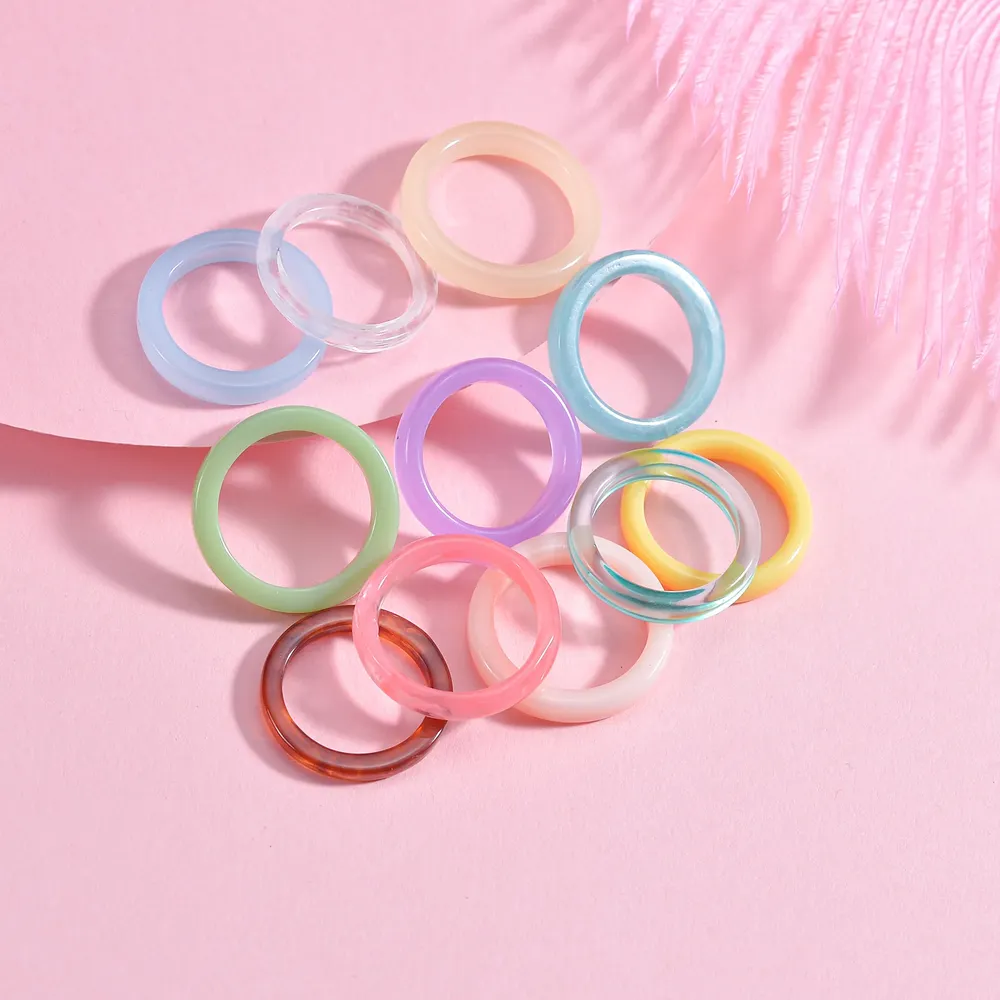 Set de bagues résine acrylique transparente colorée femme