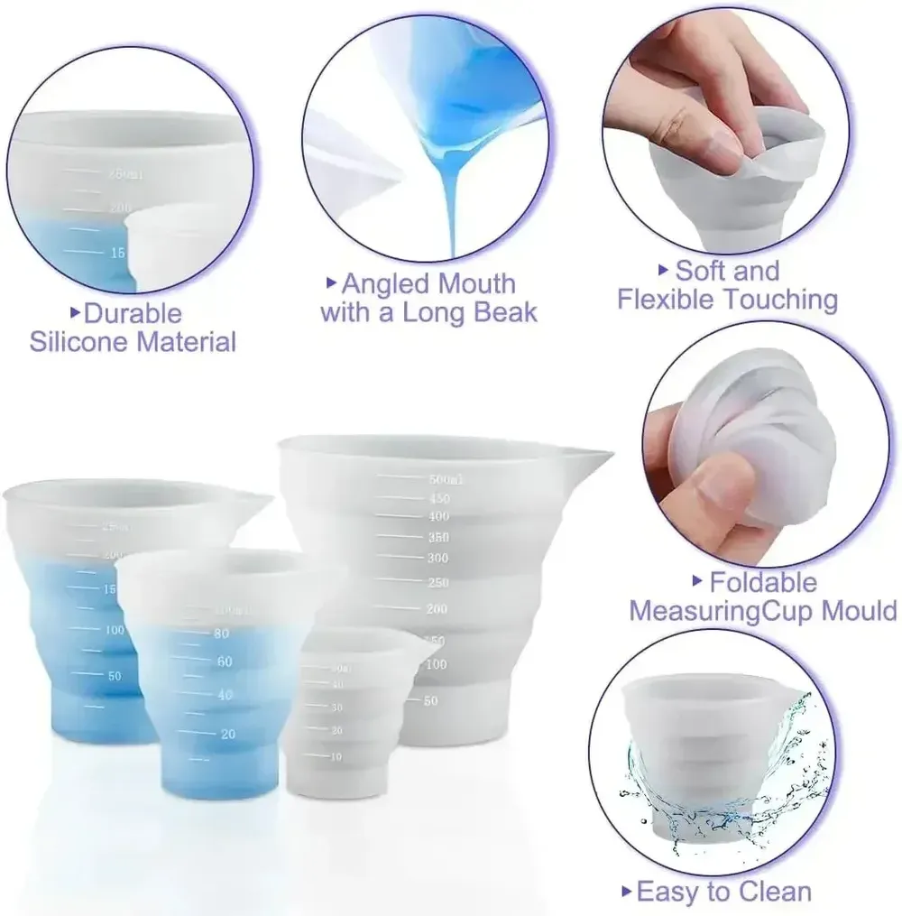 Tasse mesure silicone pliable 50 à 500 ml pour résine
